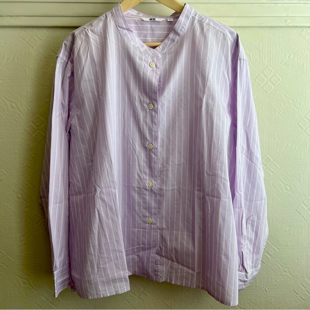 Uniqlo XL Purple Striped Button Up Shirt